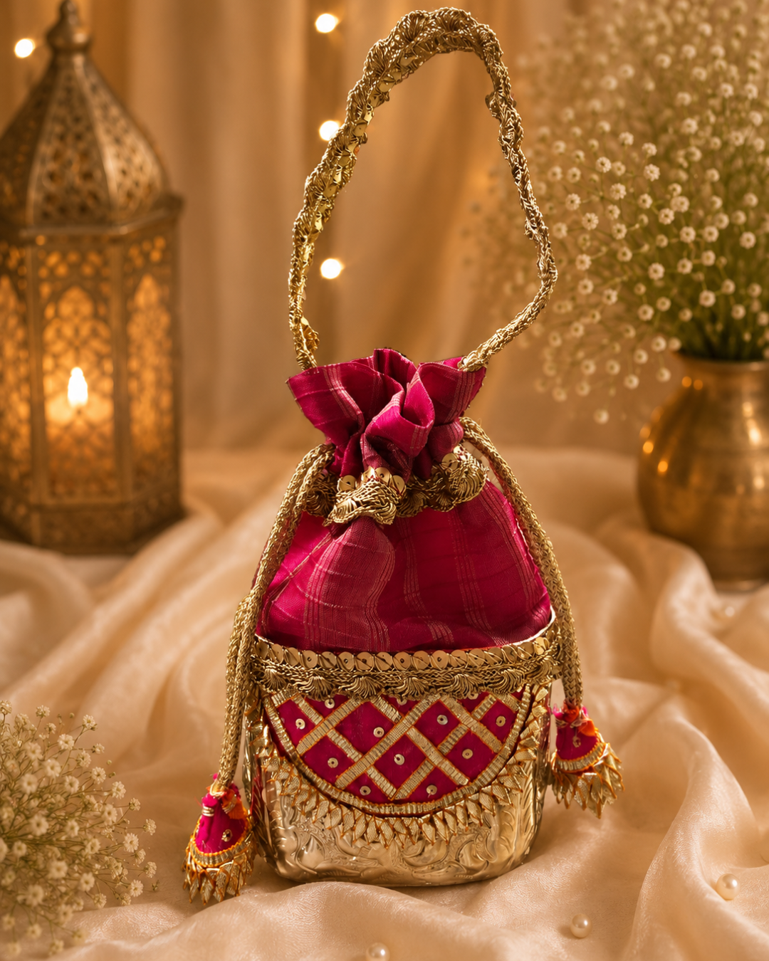 Rani Pink Heritage German Silver Potli