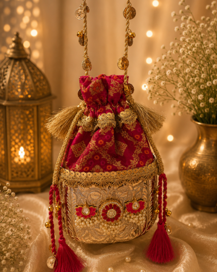Ruby Lotus German Silver Potli