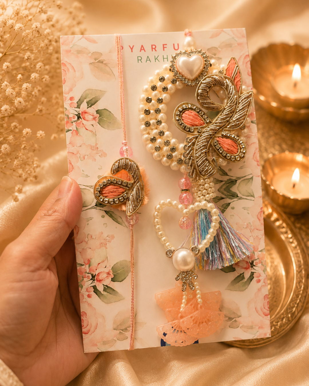 Luxury Pearl Butterfly Lumba & Rakhi Combo Set