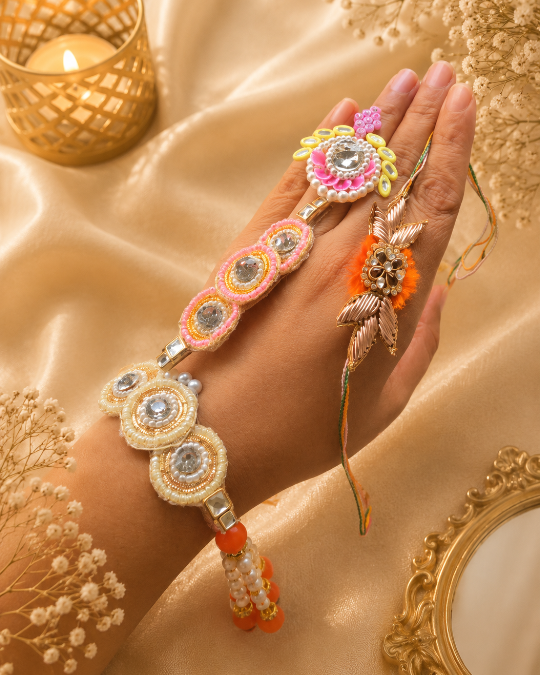 Artisan Mirror & Pearl Designer Rakhi Collection
