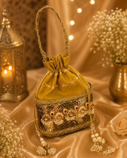 Emerald Kundan German Silver Potli