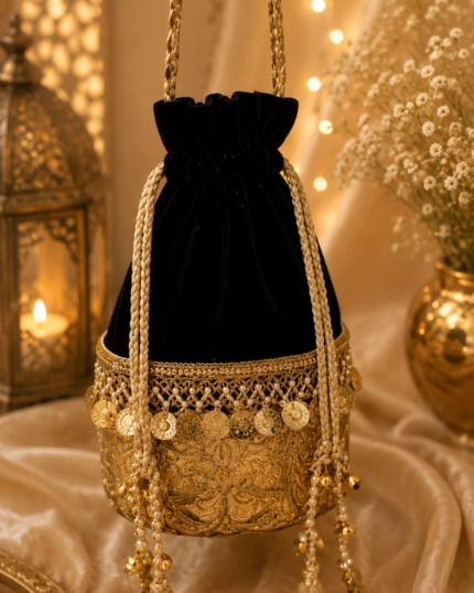 Royal Noir German Silver Potli