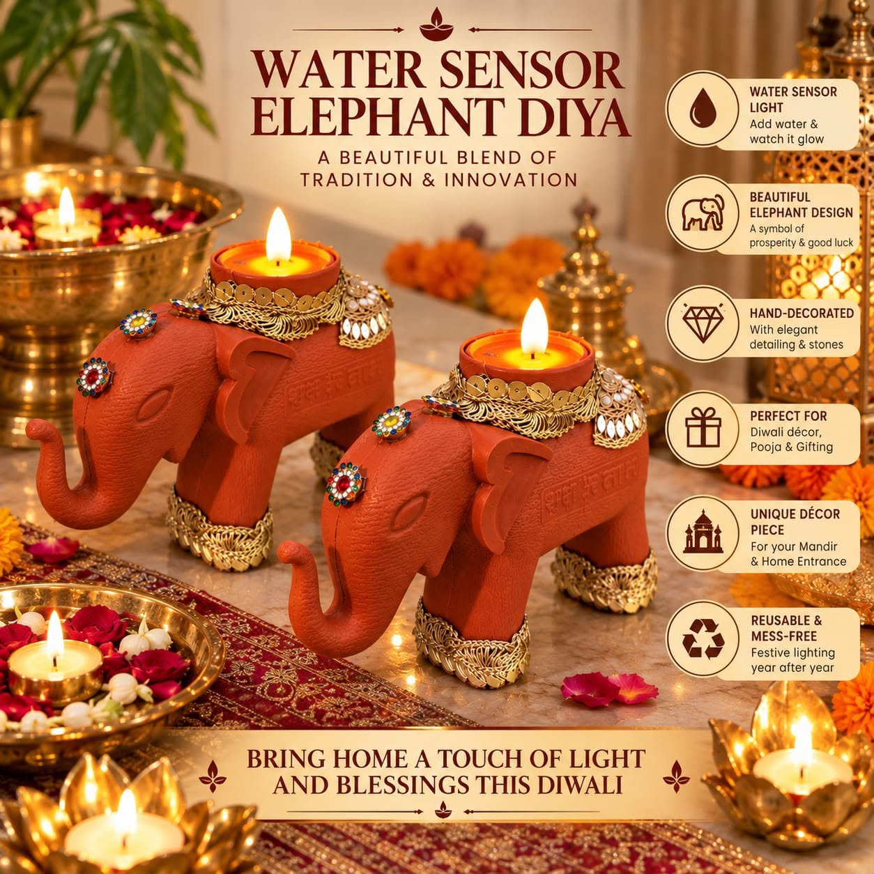 Shubh Labh Water Sensor Elephant Diya