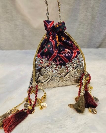 Patola Print German Silver Samosa Potli