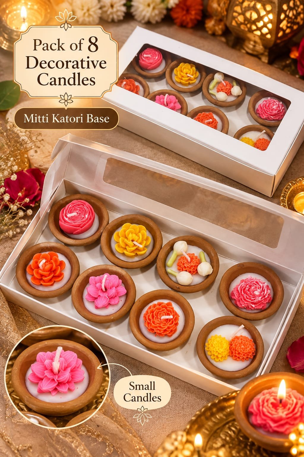 Mitti Katori Floral Candles – Pack of 8