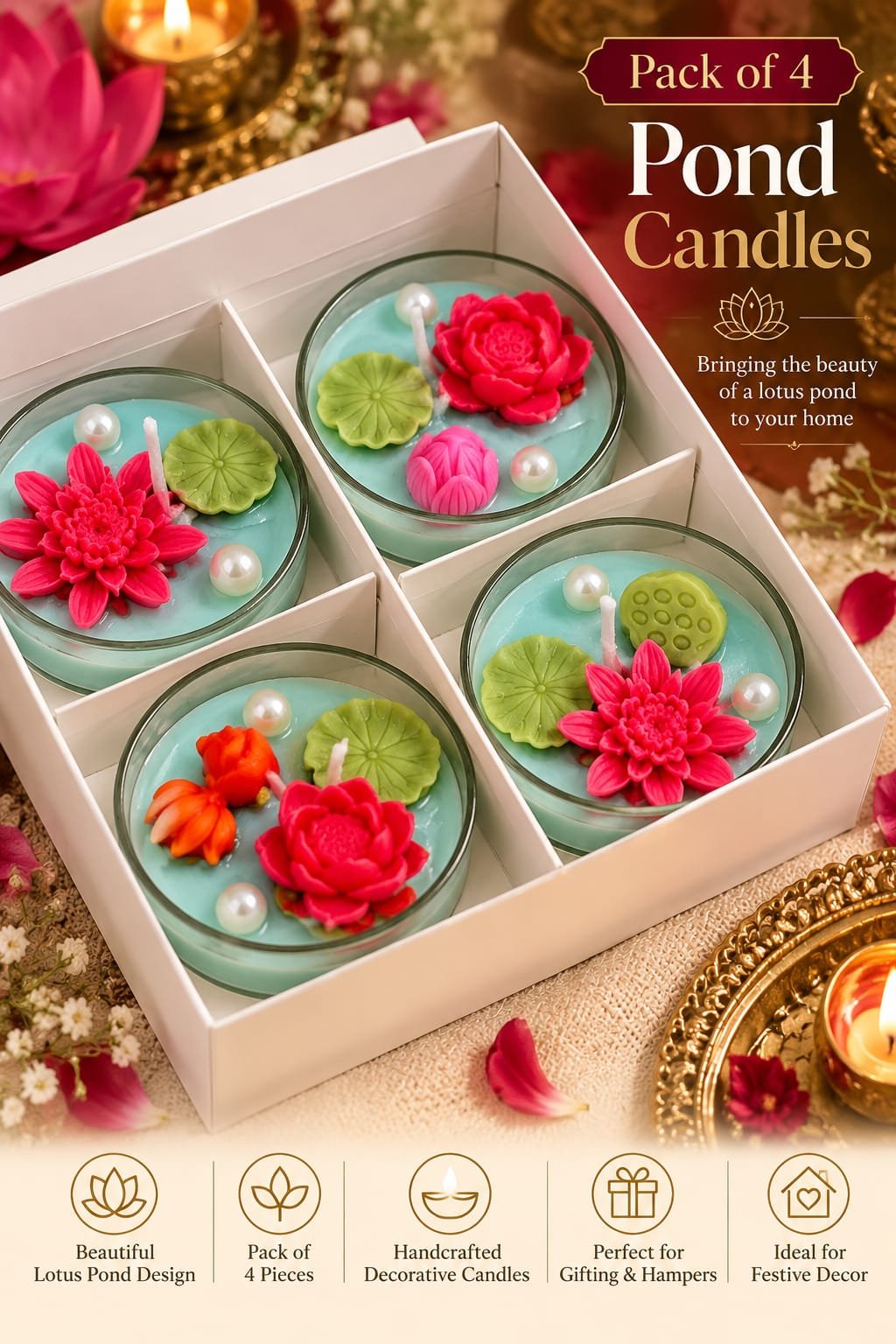 Lotus Pond Candles – Pack of 4