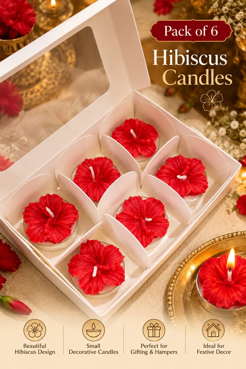 Hibiscus Bloom Candles – Pack of 6